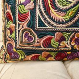 Embroidered Cushion Cover, Thai Cushion, Bohemian Hmong Hilltribe, Boho Decor, Throw Pillow, Caramel Colour - thumbnail 2