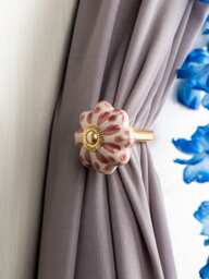 Handmade Ceramic Flower Curtain Tie Back Maroon Rustic Decor