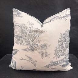Chivasso Whisperers Garden Luxury Designer Toile Linen Grey Sofa Cushion Pillow Cover - thumbnail 1