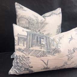 Chivasso Whisperers Garden Luxury Designer Toile Linen Grey Sofa Cushion Pillow Cover - thumbnail 4