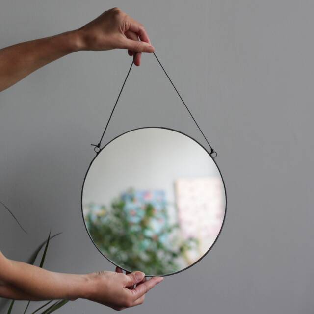 "Round Wall Mirror, Minimalist Circle Hanging Black Stained Glass Industrial Decorative 8"", 10"", 12" - image 1