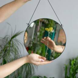 "Round Wall Mirror, Minimalist Circle Hanging Black Stained Glass Industrial Decorative 8"", 10"", 12" - thumbnail 2