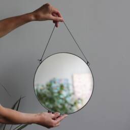 "Round Wall Mirror, Minimalist Circle Hanging Black Stained Glass Industrial Decorative 8"", 10"", 12" - thumbnail 1