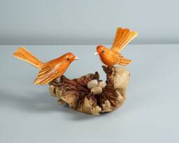 Red Couple Canary Statue, Bird Nest Sculpture, Egg, Love, Miniature, Romantic, Hand-Painted Figurine, Wedding Gift, Gift For Girlfriend - thumbnail 1