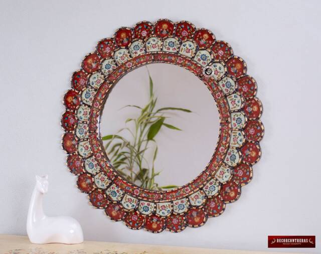 "Decorative Cuzcaja Round Mirror Wall 23.6In ""Red Blossom" - image 1
