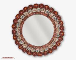 Red Wall Mirror 23.6In Round - Burgundy Hand Painted On Glass Spanish Colonial Hacienda Style Entryway Mirrors Decor - thumbnail 1