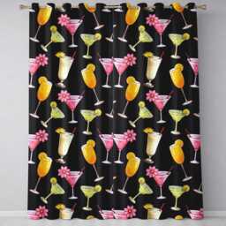 Colorful Cocktail Drinks Dark Background Summer Party Seamless Pattern Readymade Eyelet Ring Top Thermal 100% Blackout Curtains - thumbnail 2