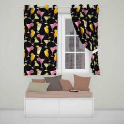 Colorful Cocktail Drinks Dark Background Summer Party Seamless Pattern Readymade Eyelet Ring Top Thermal 100% Blackout Curtains