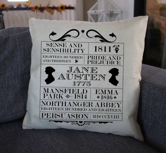 Jane Austen Pride & Prejudice Emma Mansfield Park Sense Sensibility Throw Pillow Gift