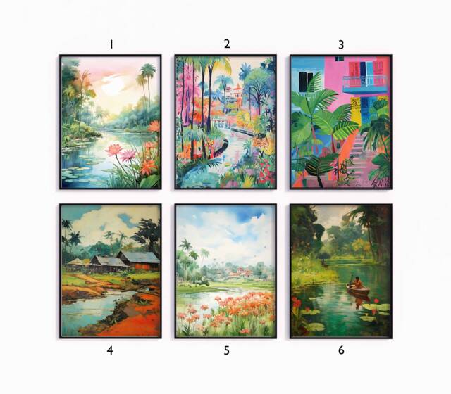 Bangladesh Poster Sets, Travel Prints, Asian Art, Floral Print, Folk Art Poster, Gallery Wall, Gift, A1/A2/A3/A4 - image 1