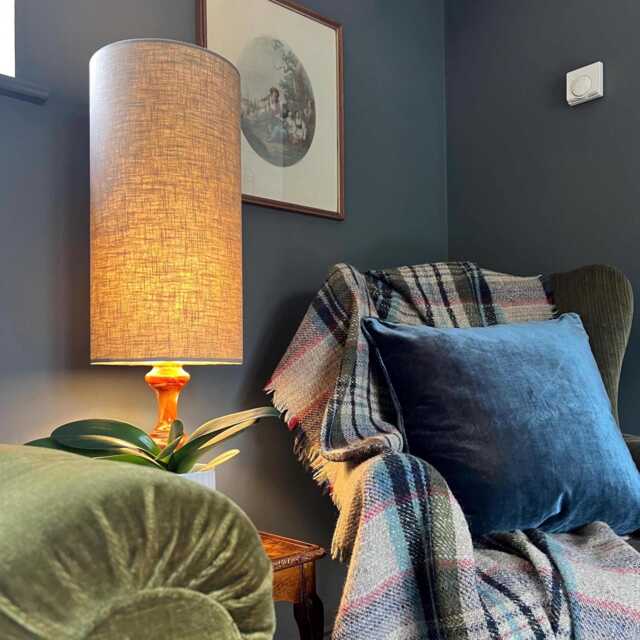 stone Grey Linen Drum Extra Tall Cylindrical Lampshade, With A White Lining, Beige/ Grey - image 1