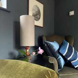 stone Grey Linen Drum Extra Tall Cylindrical Lampshade, With A White Lining, Beige/ Grey - thumbnail 3