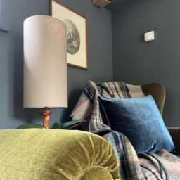 stone Grey Linen Drum Extra Tall Cylindrical Lampshade, With A White Lining, Beige/ Grey - thumbnail 2