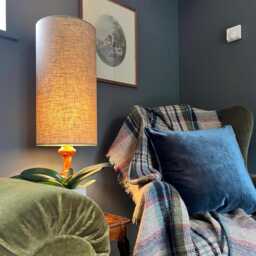 stone Grey Linen Drum Extra Tall Cylindrical Lampshade, With A White Lining, Beige/ Grey - thumbnail 1