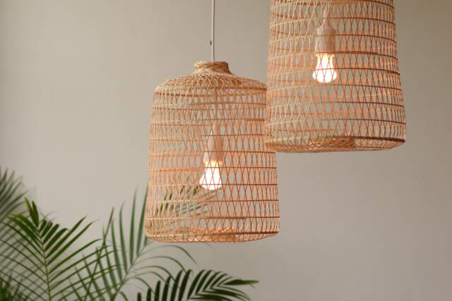 Handwoven Bamboo Pendant Light - Asian Rustic Basket Lamp - image 1