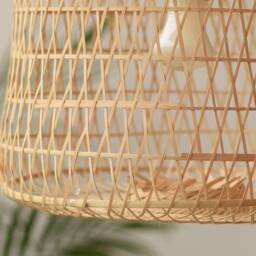 Handwoven Bamboo Pendant Light - Asian Rustic Basket Lamp - thumbnail 3