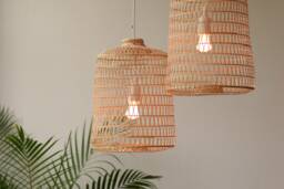Handwoven Bamboo Pendant Light - Asian Rustic Basket Lamp - thumbnail 1