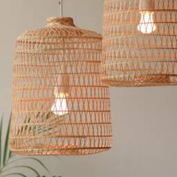 Handwoven Bamboo Pendant Light - Asian Rustic Basket Lamp - thumbnail 2