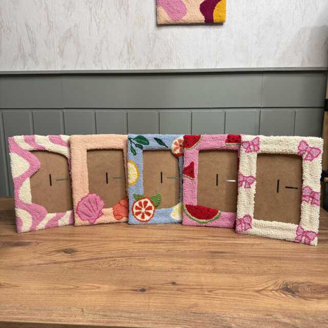Handmade Punch Needle Picture Frame - Home Decor 4x6 Wall Art Tufted Photo Cute Hanging Gift - image 1