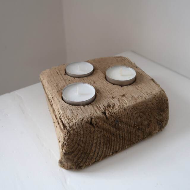 Simple Driftwood Tea Light Holder - Rustic Candle Made Of Lighting For Country House Decoration - image 1