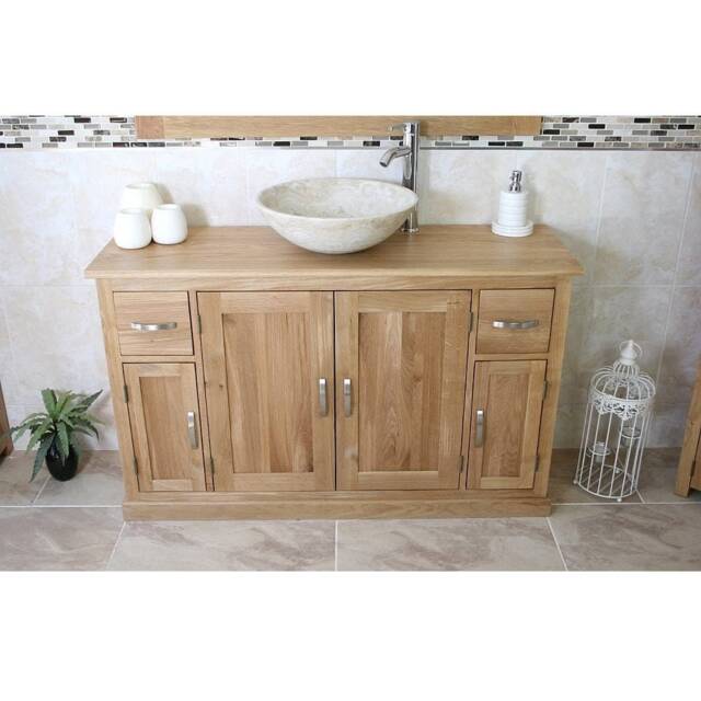 Bathroom Vanity Unit Oak Cabinet Furniture Wash Stand & Marble Stone Basin 402Sbcx1 - image 1