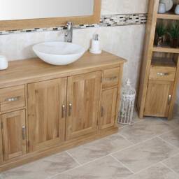 Bathroom Vanity Unit Oak Cabinet Furniture Wash Stand & Marble Stone Basin 402Sbcx1 - thumbnail 3