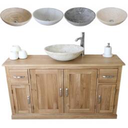 Bathroom Vanity Unit Oak Cabinet Furniture Wash Stand & Marble Stone Basin 402Sbcx1 - thumbnail 2