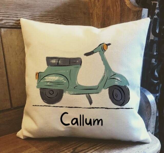 Personalised Moped Country Canvas Cushion - Customised Vehicle Linen Cover With Inner Filler - image 1