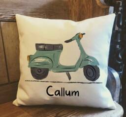 Personalised Moped Country Canvas Cushion - Customised Vehicle Linen Cover With Inner Filler - thumbnail 1
