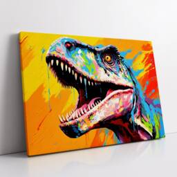 Colorful Tyrannosaurus Rex Dinosaur Oil Painting Paint Splatter Style Wall Art Framed Canvas Poster Print Home Living Room Decor Fun Gift - thumbnail 2