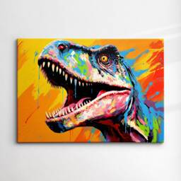 Colorful Tyrannosaurus Rex Dinosaur Oil Painting Paint Splatter Style Wall Art Framed Canvas Poster Print Home Living Room Decor Fun Gift - thumbnail 3