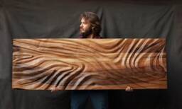 Large Size Wood Sculpture, Us Delivery Duty Paid, Wall Art, Modern Organic Relief Waves 3, Statement Art - thumbnail 1