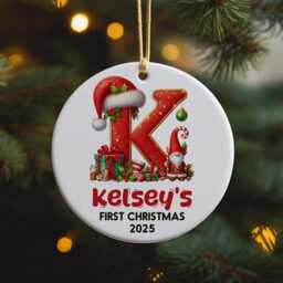 Baby First Christmas Ornament With Name & Initial - Personalised Santa Gnome Decoration For Tree 2025 - thumbnail 4