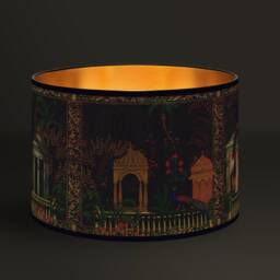 Lampshade Oriental Escape, Elegant Peacocks & Moorish Architecture, Golden Touch, Brushed Gold Interior, Warm Interior Lighting - thumbnail 1