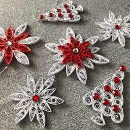 Quilled Christmas Ornament Set, Handmade Paper Snowflakes, Tree Decorations - thumbnail 2