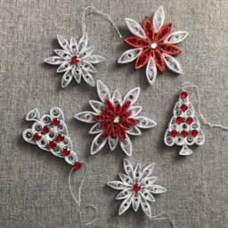 Quilled Christmas Ornament Set, Handmade Paper Snowflakes, Tree Decorations - thumbnail 3