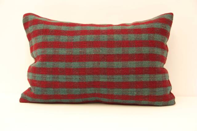 Kilim Lumbar Pillowcover 16x24 Turkish Cushion Hand Made Decorative Throw Pillow Boho 4Kaf-41 - image 1