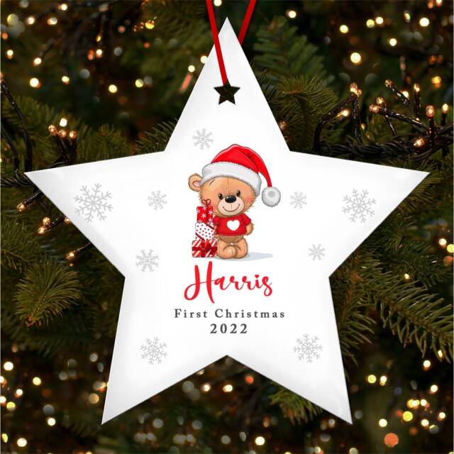 Teddy Bear Baby's 1St Star Personalised Christmas Tree Ornament Decoration