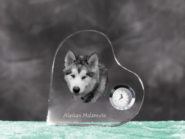 Alaskan Malamute - Crystal Clock in The Shape Of A Heart With Image Pure-Bred Dog - image 1