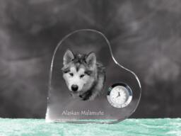 Alaskan Malamute - Crystal Clock in The Shape Of A Heart With Image Pure-Bred Dog - thumbnail 1