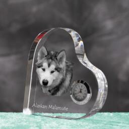 Alaskan Malamute - Crystal Clock in The Shape Of A Heart With Image Pure-Bred Dog - thumbnail 2