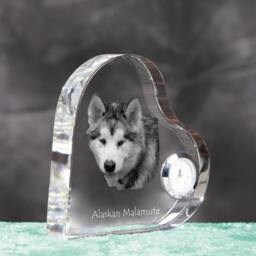 Alaskan Malamute - Crystal Clock in The Shape Of A Heart With Image Pure-Bred Dog - thumbnail 3
