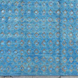 Sky Blue Rug 7x10, Ice Gray, Diamond Patterned Turkish Uneven Pile With Silk Tufts, Modern Geometric Carpet, 220x303cm - thumbnail 3
