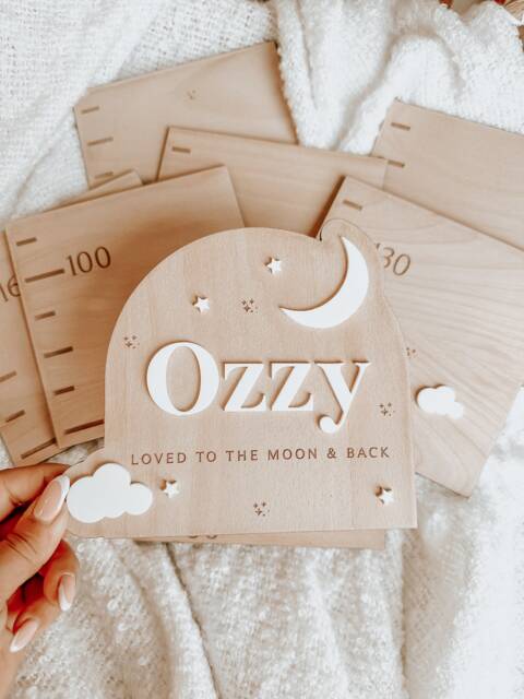 Personalised Moon & Stars Wooden Height Chart, Kids Growth Measuring, Nursery Wall Decoration, Baby Shower Gifts - image 1