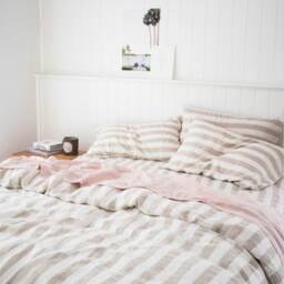 Natural Linen Striped Duvet Cover, Weaved in Unbleach White & Undyed Linen Yarn, Natural Bedding, Classic Stripes, Timeless Style - thumbnail 2