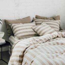 Natural Linen Striped Duvet Cover, Weaved in Unbleach White & Undyed Linen Yarn, Natural Bedding, Classic Stripes, Timeless Style - thumbnail 3