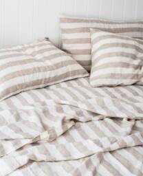 Natural Linen Striped Duvet Cover, Weaved in Unbleach White & Undyed Linen Yarn, Natural Bedding, Classic Stripes, Timeless Style - thumbnail 1