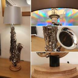 New Silver Saxophone Lamp With Hardwood Base, No Lampshade - thumbnail 2