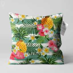 Tropical Cushion Cover With Floral, Leafy & Pineapple Design - Double Sided Printing Throw Pillow On The Chenille Different Sizes - thumbnail 1