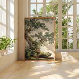 Gnarled Oak Tree Poster - Moss Covered Woodland Wall Art Vintage Forest Nature Illustration - thumbnail 4